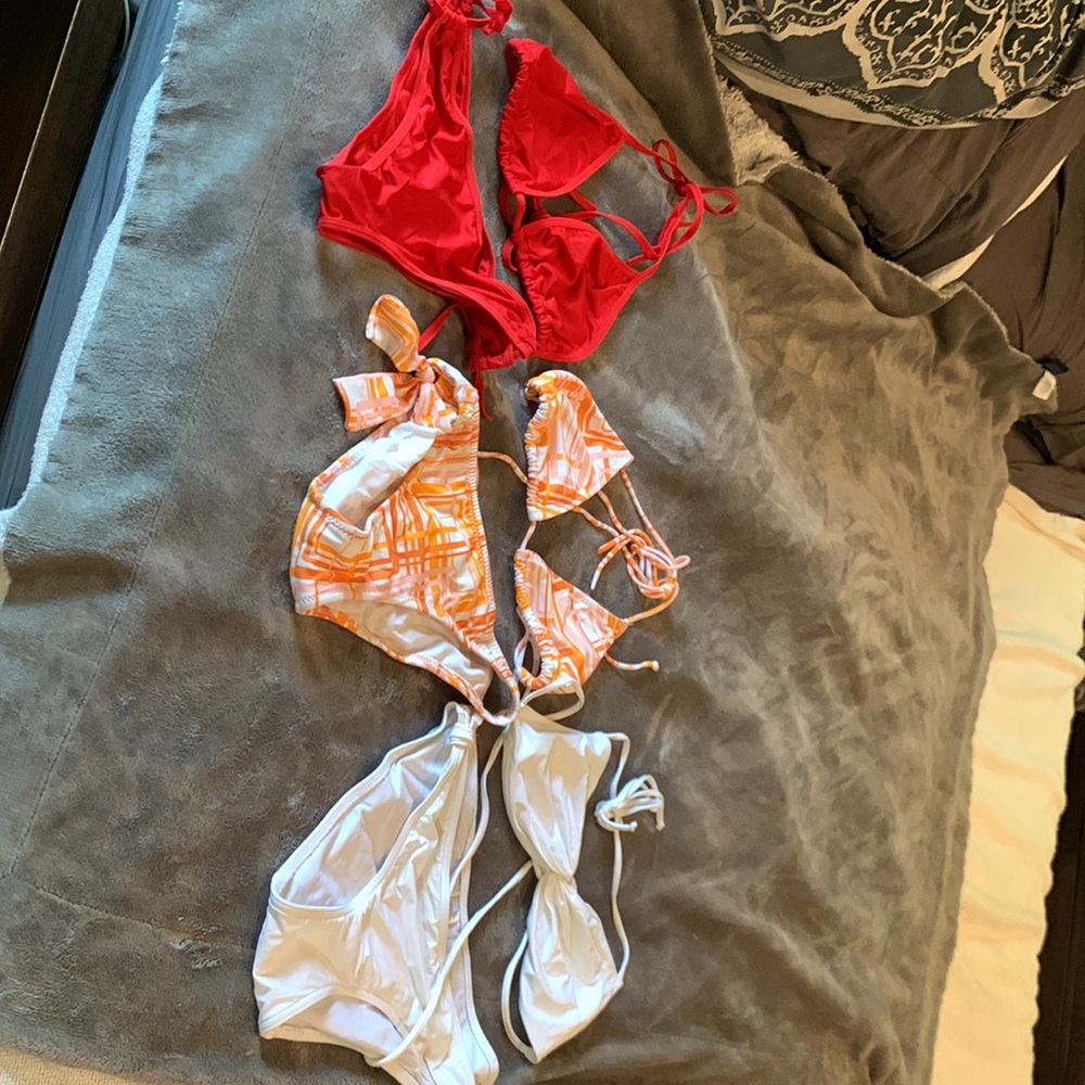 3 Set of Bikinis - Red, White & Orange Medium.